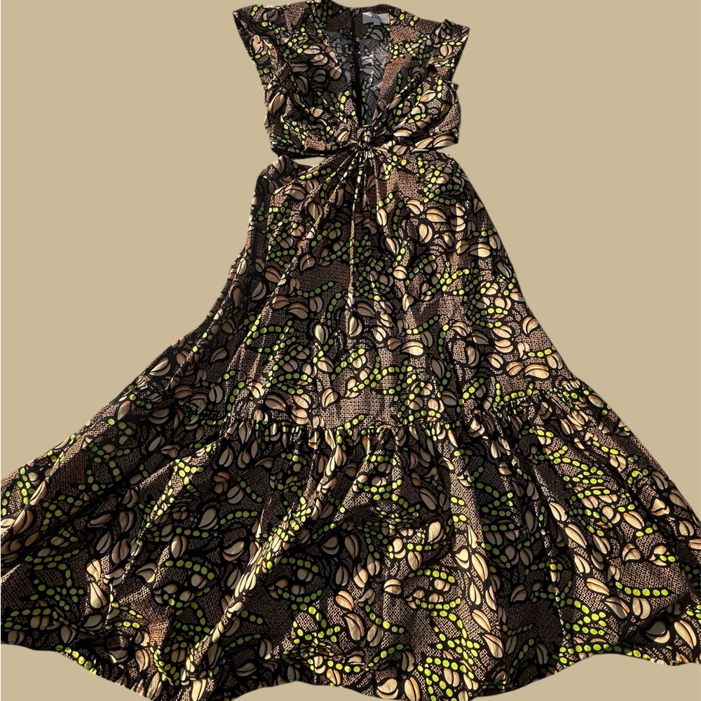 A.L.C. Alexandria Midi Dress – Waist Cut out Green/Peach Print - Picture 2 of 8